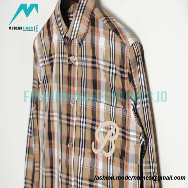 Burberry - New Pocket Embroidered Striped Long-sleeved Shirt T-shirt Burberry - New Pocket Embroidered Striped Long-sleeved Shirt T-shirt
